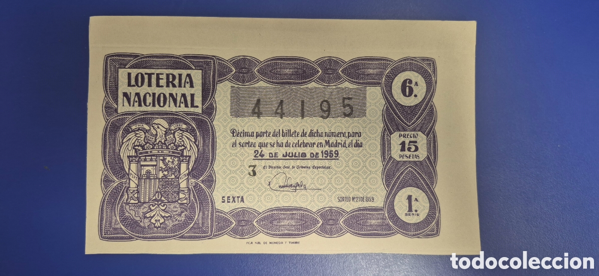 National Spanish Lottery: LOTERIA NACIONAL SORTEO 21 DE 1959