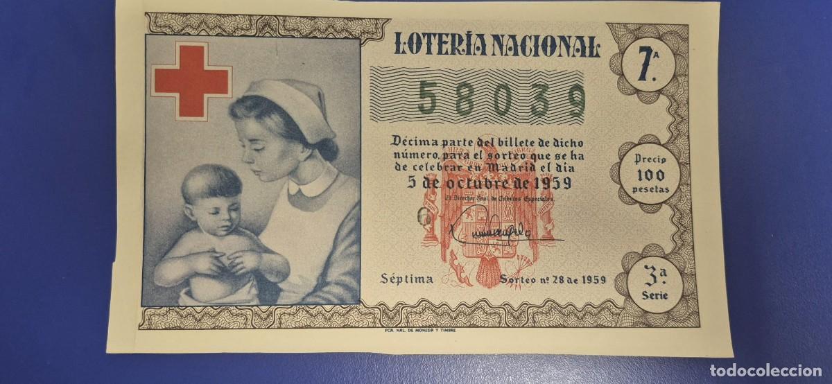 Loter&iacute;a nacional: LOTERIA NACIONAL SORTEO 28 DE 1959 CRUZ ROJA