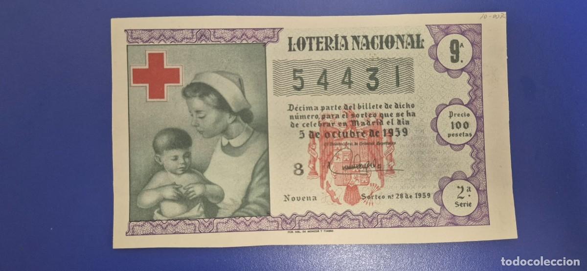 Loter&iacute;a nacional: LOTERIA NACIONAL SORTEO 28 DE 1959 CRUZ ROJA