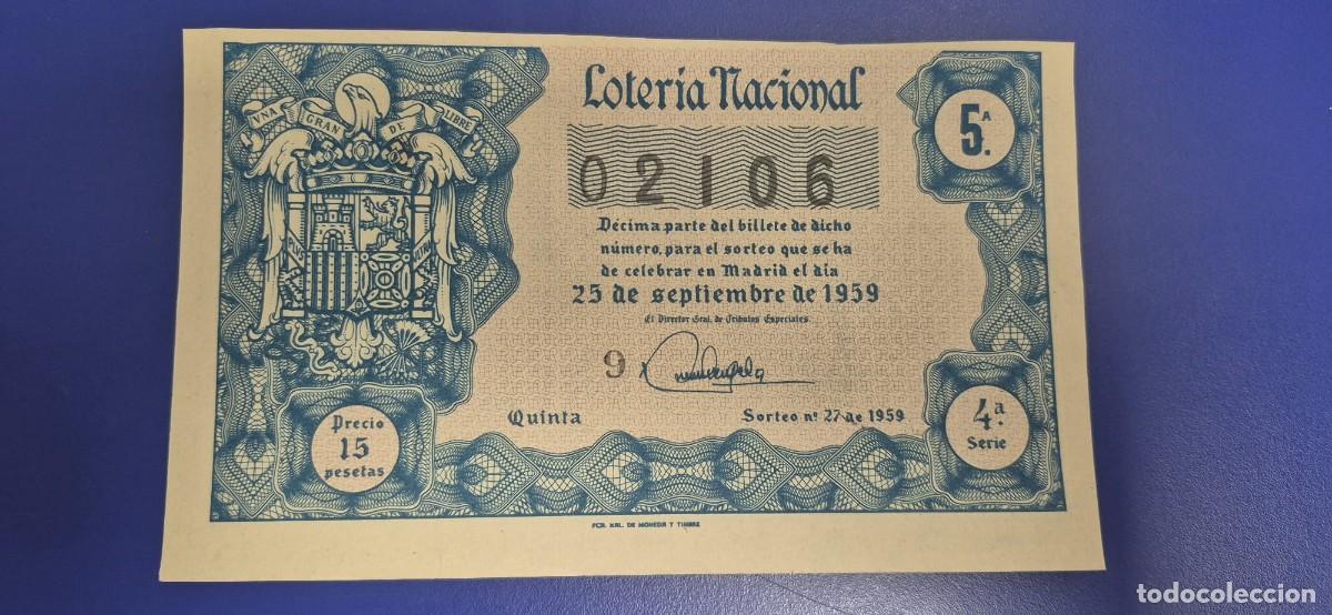 Loter&iacute;a nacional: LOTERIA NACIONAL SORTEO 27 DE 1959