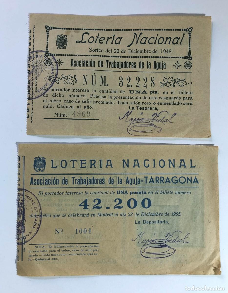 Loter&iacute;a nacional: LOTER&Iacute;A A&Ntilde;OS 1948 - 1955 / ASOCIACI&Oacute;N DE TRABAJADORES DE LA AGUJA / TARRAGONA