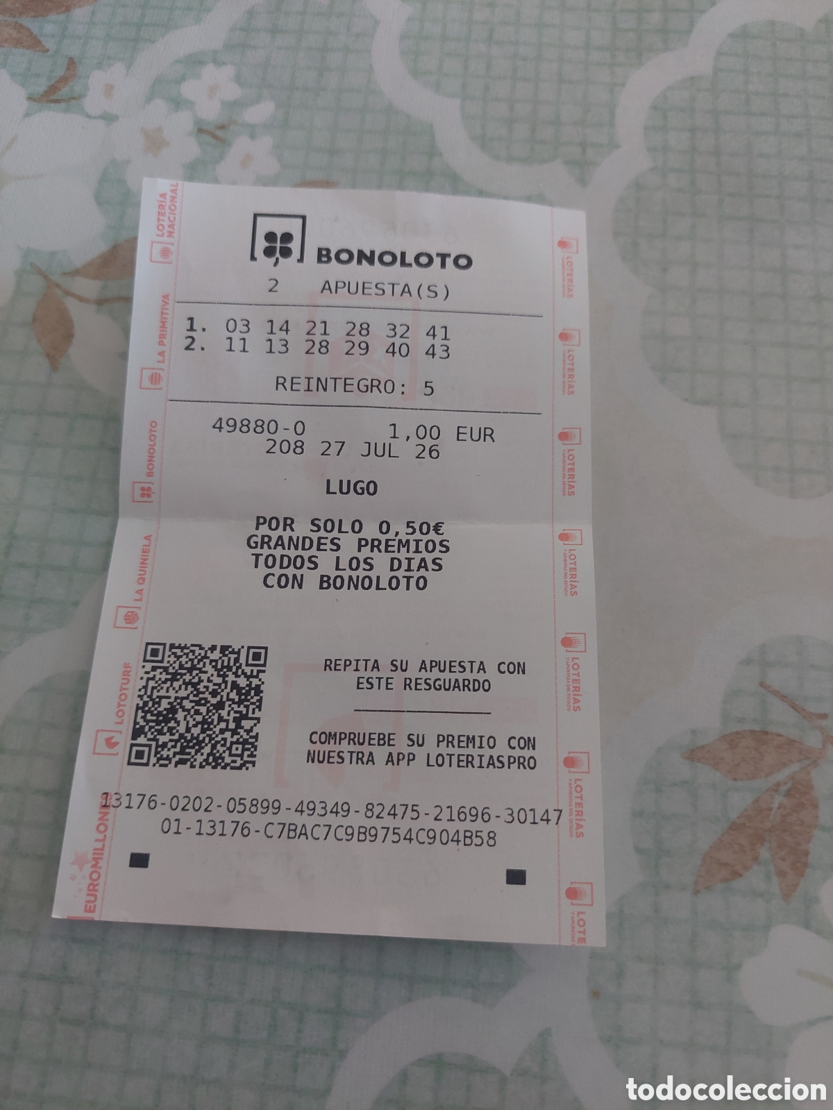 Loter&iacute;a nacional: BONOLOTO IMPREESOS LUGO APUESTAS 2026