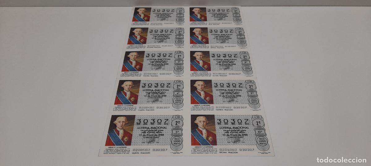 Loter&iacute;a nacional: PLIEGO / SERIE COMPLETA DE 10 DECIMOS DE LOTERIA NACIONAL N&ordm; 30307 . A&Ntilde;O 1988