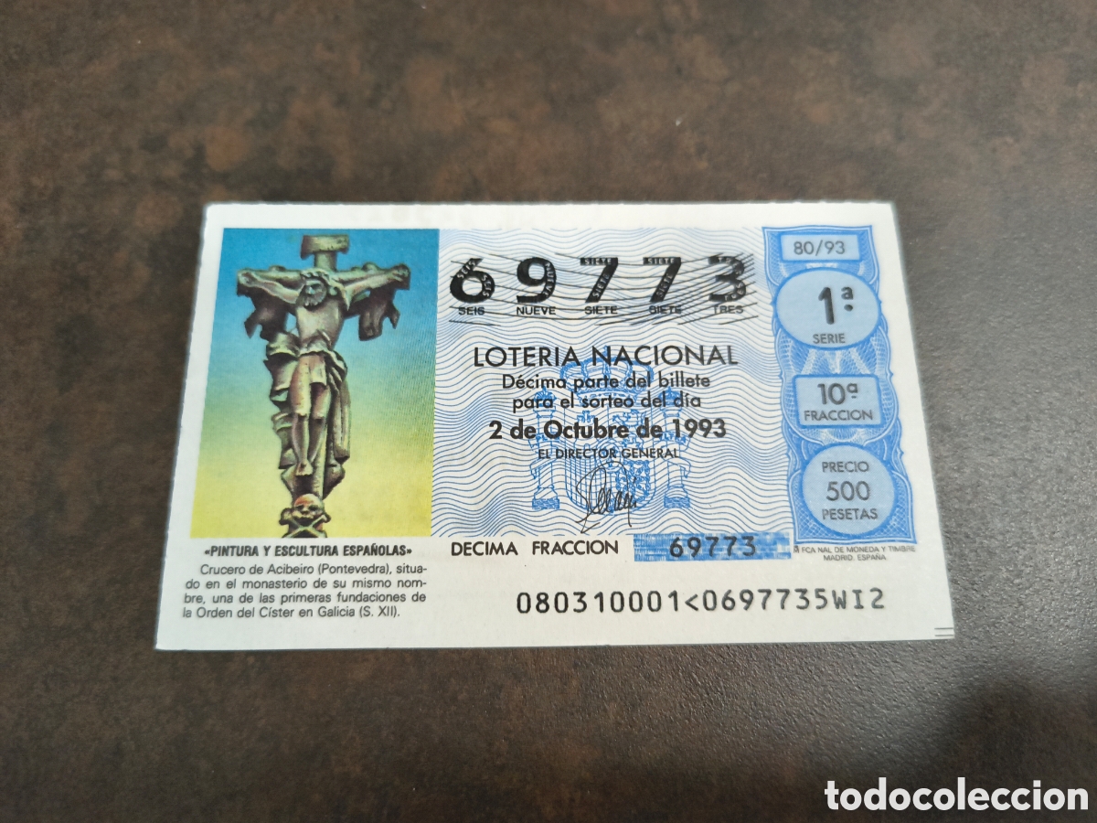 Loter&iacute;a nacional: DECIMO DE LA LOTERIA NACIONAL. SORTEO 2 OCTUBRE 1993 80/93 CRUCERO DE ACIBEIRO