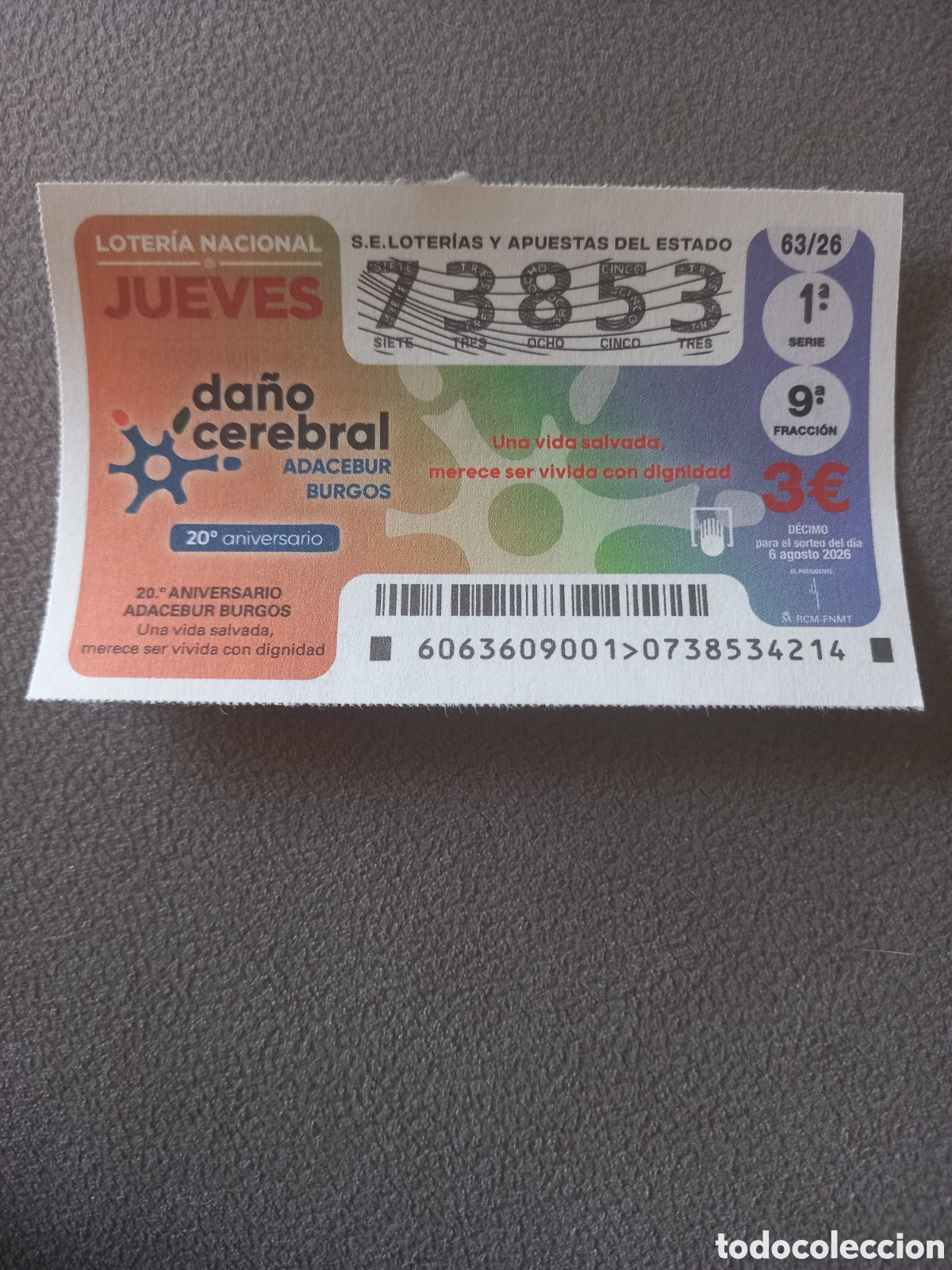 Loter&iacute;a nacional: LOTER&Iacute;A 6 AGOSTO 2026 - 20&deg; ANIVERSARIO ADACEBUR BURGOS