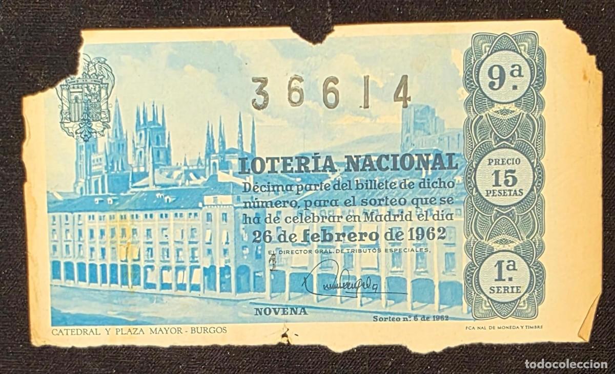 Loter&iacute;a nacional: D&eacute;cimo Loter&iacute;a Nacional 1962 Burgos Catedral y Plaza Mayor | Sorteo 26 Febrero