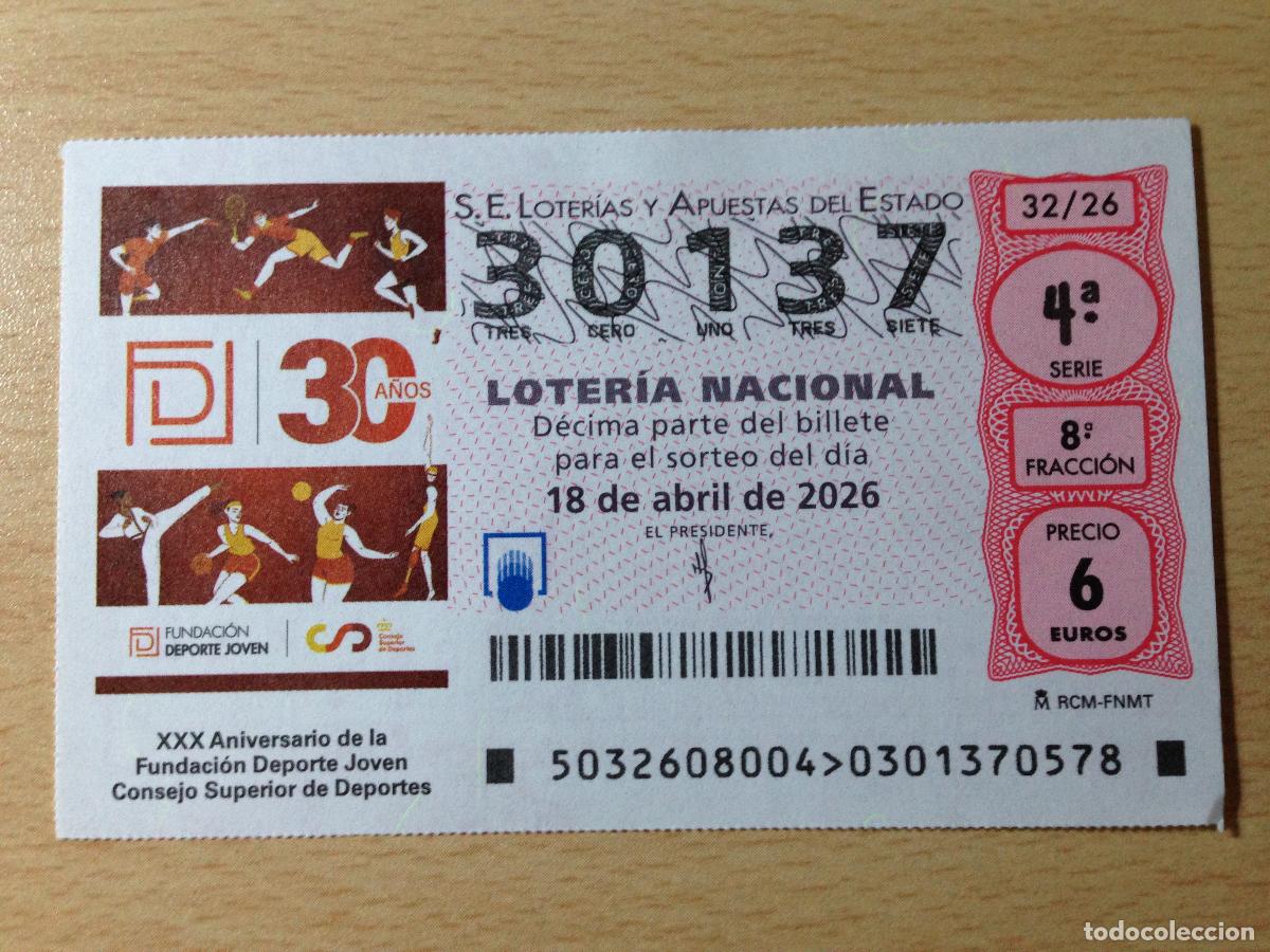 Loter&iacute;a nacional: LOTERIA NACIONAL - 18-04-2026 - 30137 - ANIVERSARIO FUNDACION DEPORTE JOVEN