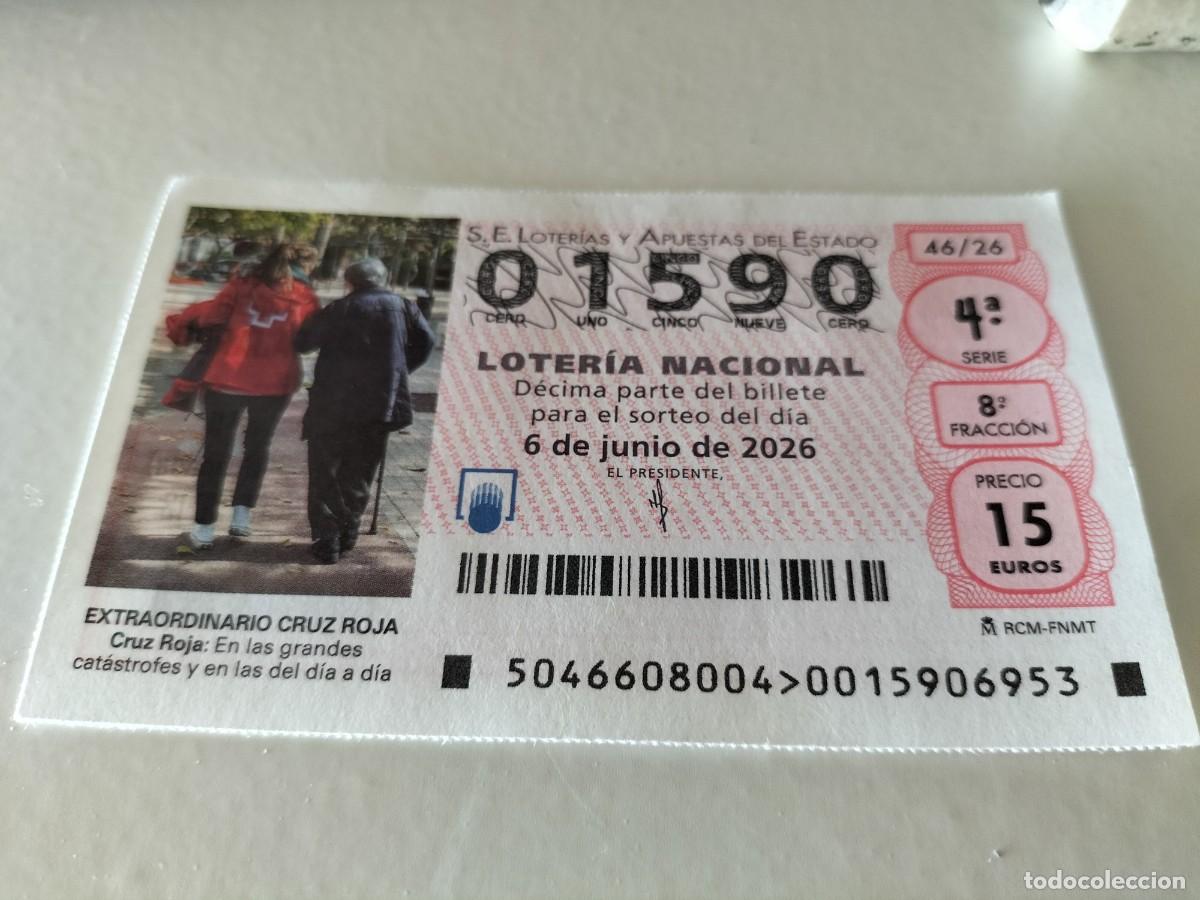 Loter&iacute;a nacional: 1 DECIMO LOTERIA NACIONAL S&Aacute;BADO 6 JUNIO 2026 46/26 CRUZ ROJA ESPA&Ntilde;OLA
