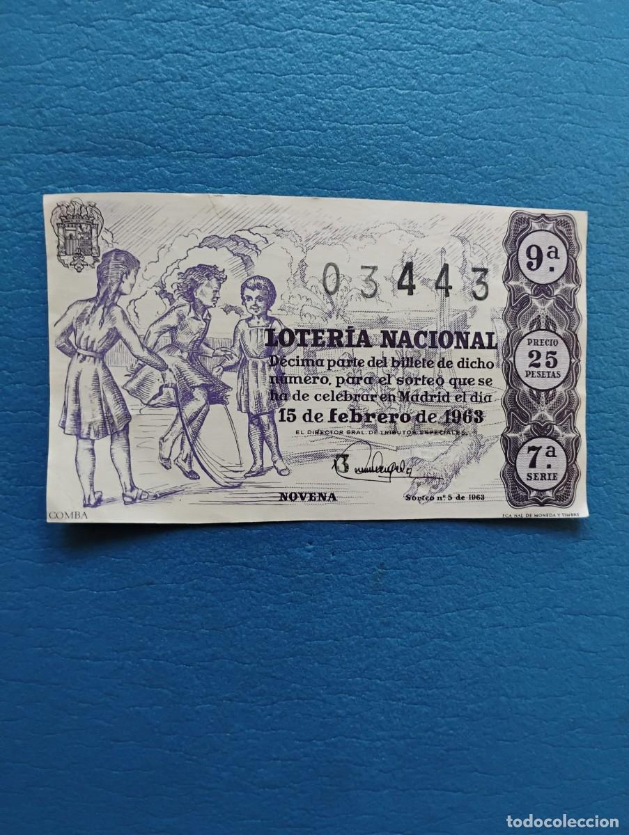 Loter&iacute;a nacional: ANTIGUO BILLETE LOTERIA NACIONAL 25 PESETAS - 15/02/1963 - COMBA