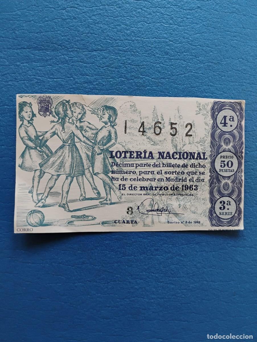 Loter&iacute;a nacional: ANTIGUO BILLETE LOTERIA NACIONAL 50 PESETAS - 15/03/1963 - CORRO