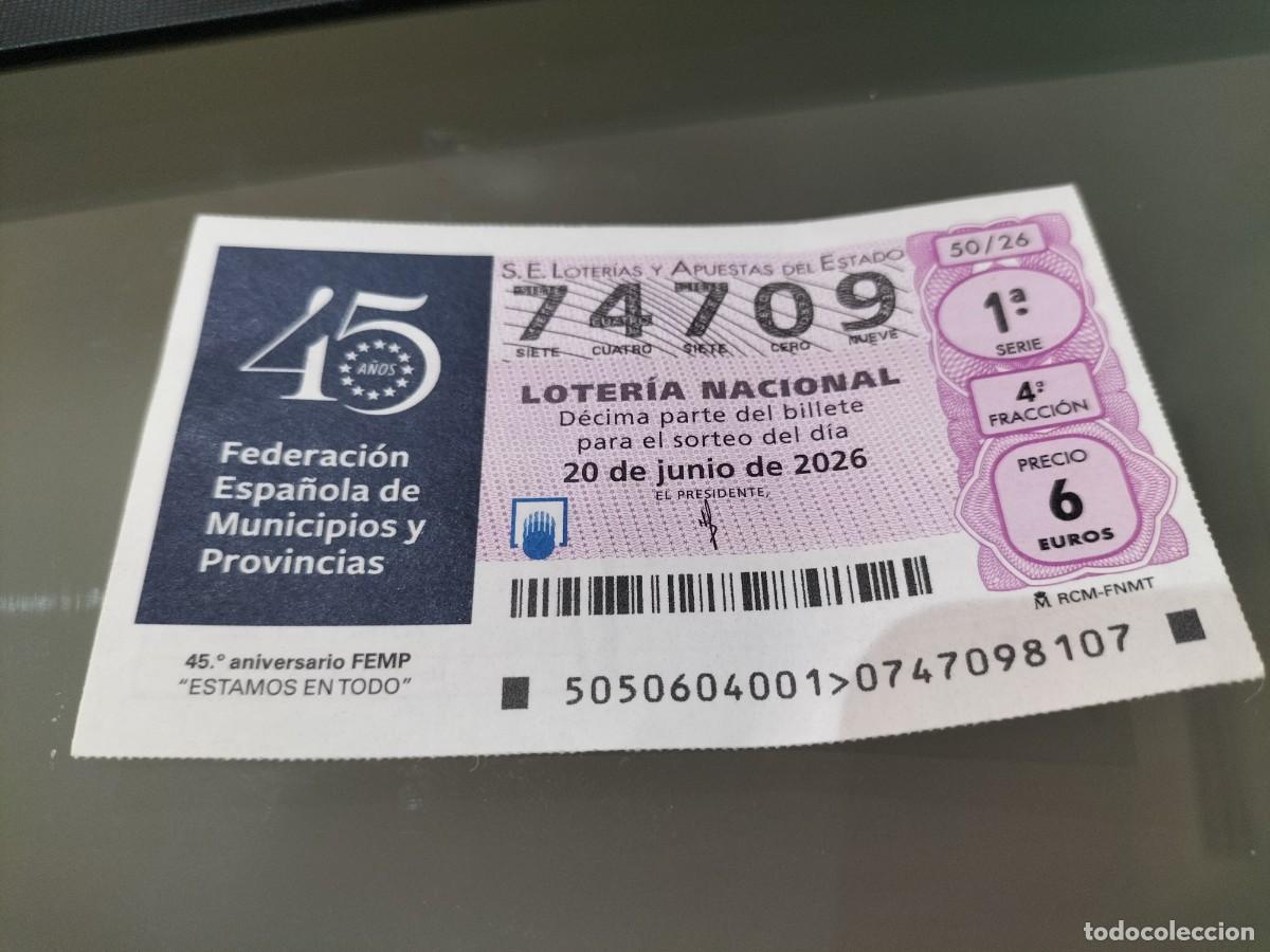 Loter&iacute;a nacional: 1 DECIMO LOTERIA NACIONAL SABADO 20 JUNIO 2026 50/26 FEDERACION ESPA&Ntilde;OLA DE MUNICIPIOS Y PROVINCIAS