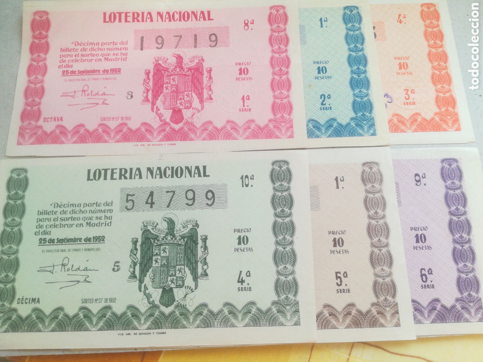 Loter&iacute;a nacional: Las 6 series del sorteo del 25 de septiembre de 1952