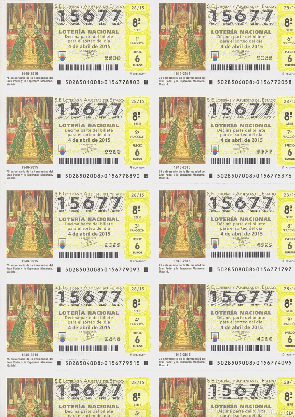 Loter&iacute;a nacional: LOTER&Iacute;A NACIONAL DEL SABADO - BILLETE DEL SORTEO 28 DE 2015 - EN PERFECTO ESTADO -