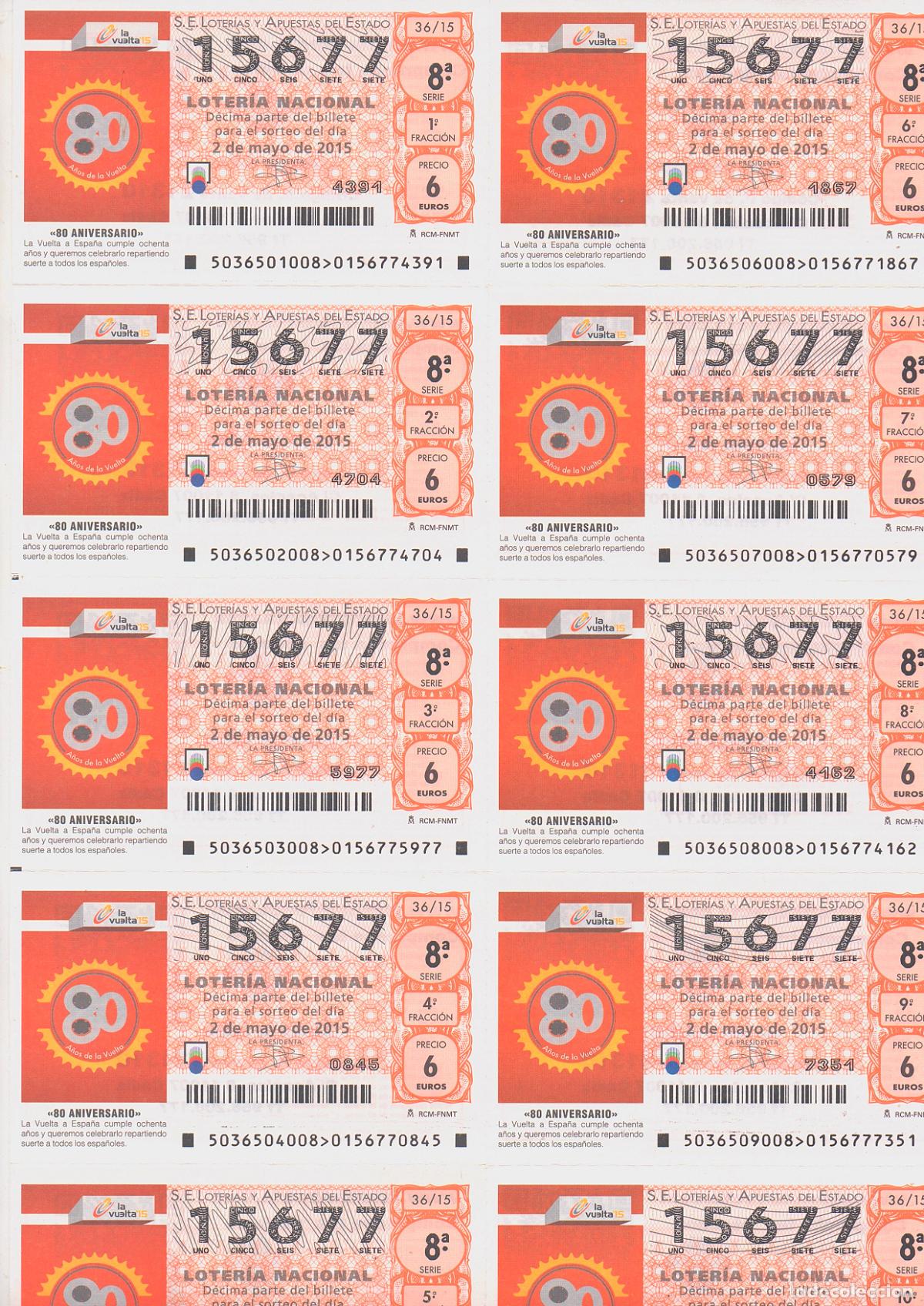 Loter&iacute;a nacional: LOTER&Iacute;A NACIONAL DEL SABADO - BILLETE DEL SORTEO 36 DE 2015 - EN PERFECTO ESTADO -