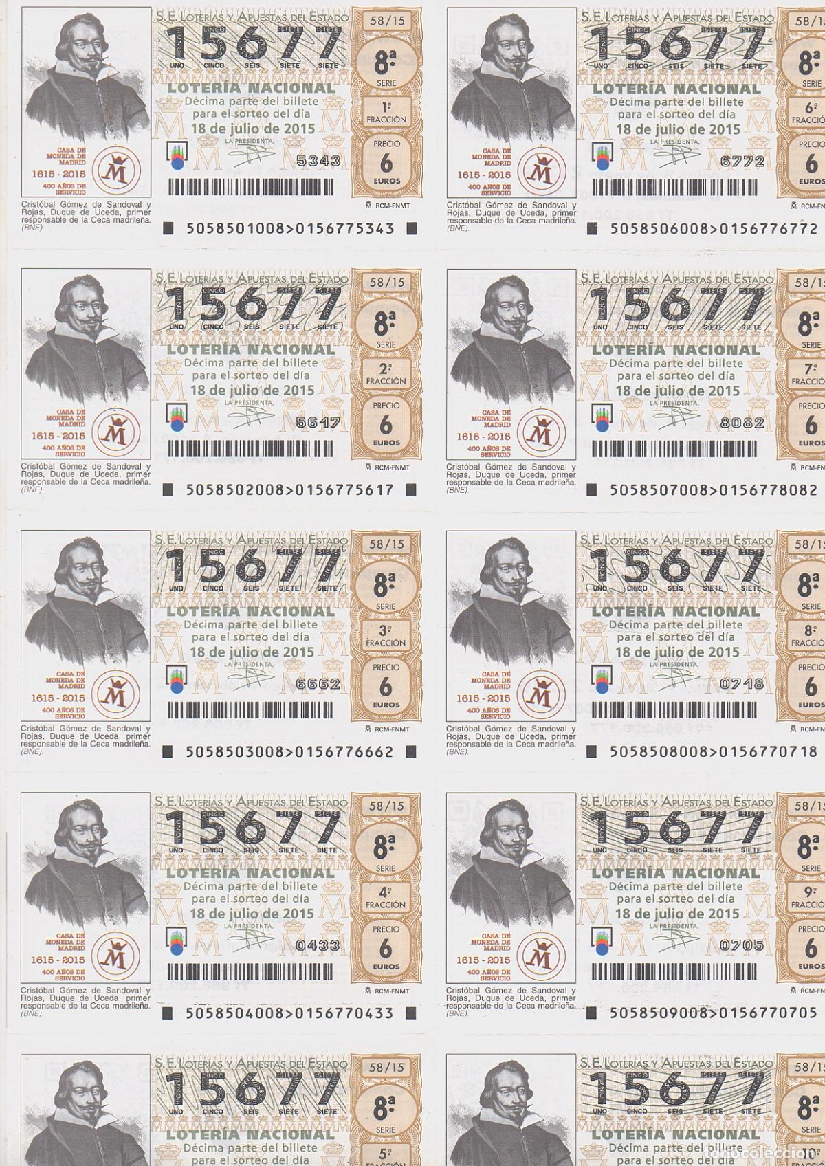 Loter&iacute;a nacional: LOTER&Iacute;A NACIONAL DEL SABADO - BILLETE DEL SORTEO 58 DE 2015 - EN PERFECTO ESTADO -