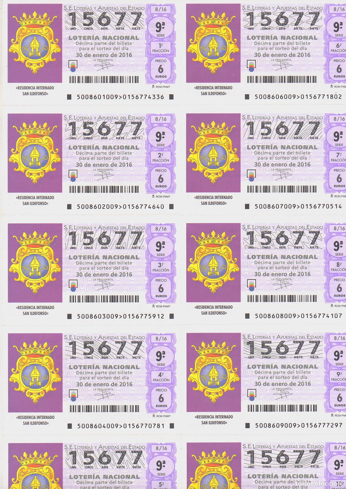 Loter&iacute;a nacional: LOTER&Iacute;A NACIONAL DEL SABADO - BILLETE DEL SORTEO 8 DE 2016 - EN PERFECTO ESTADO -