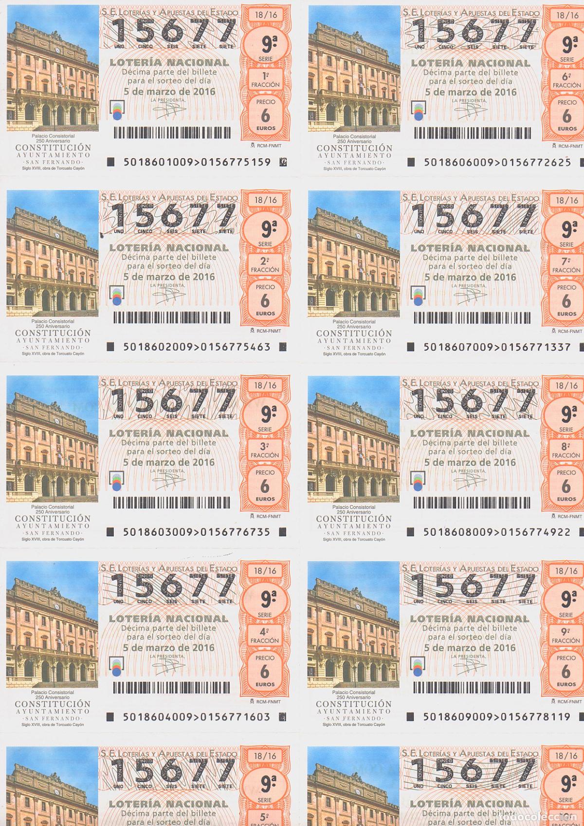 Loter&iacute;a nacional: LOTER&Iacute;A NACIONAL DEL SABADO - BILLETE DEL SORTEO 18 DE 2016 - EN PERFECTO ESTADO -