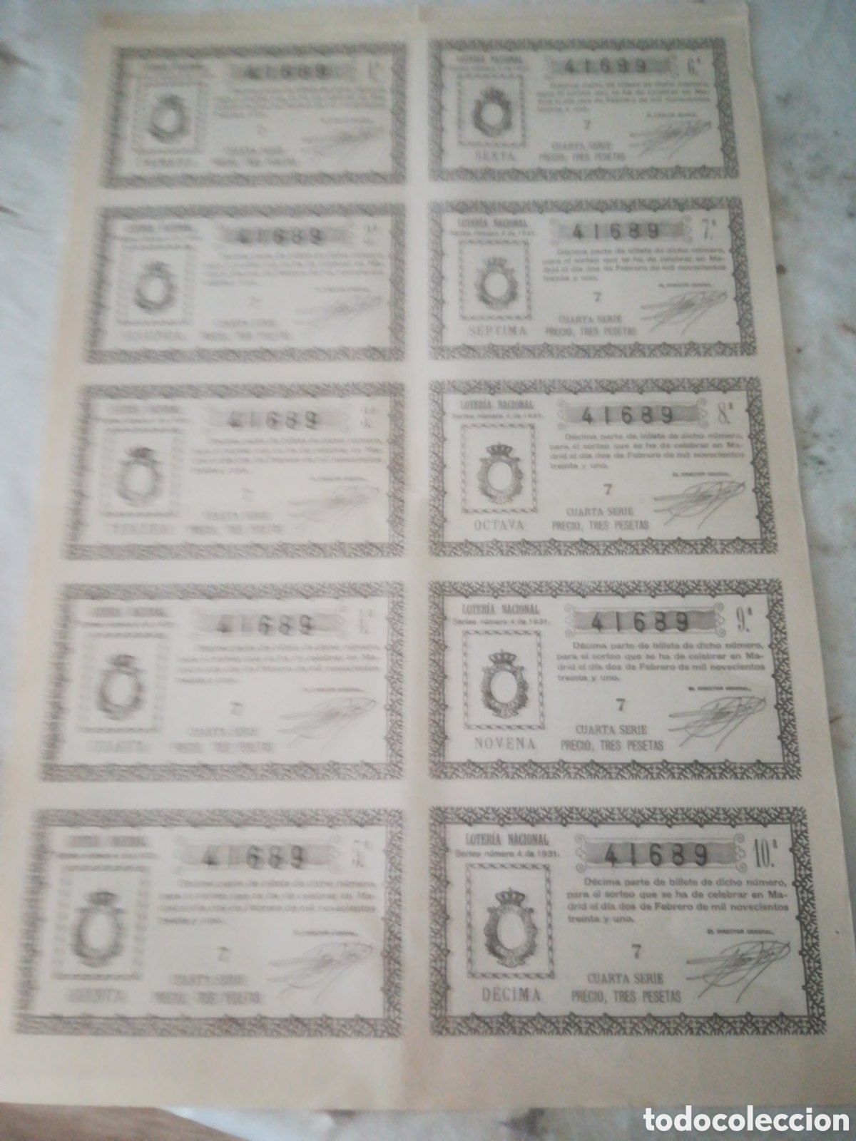 Loter&iacute;a nacional: Loter&iacute;a Billete del 1931 sorteo 4
