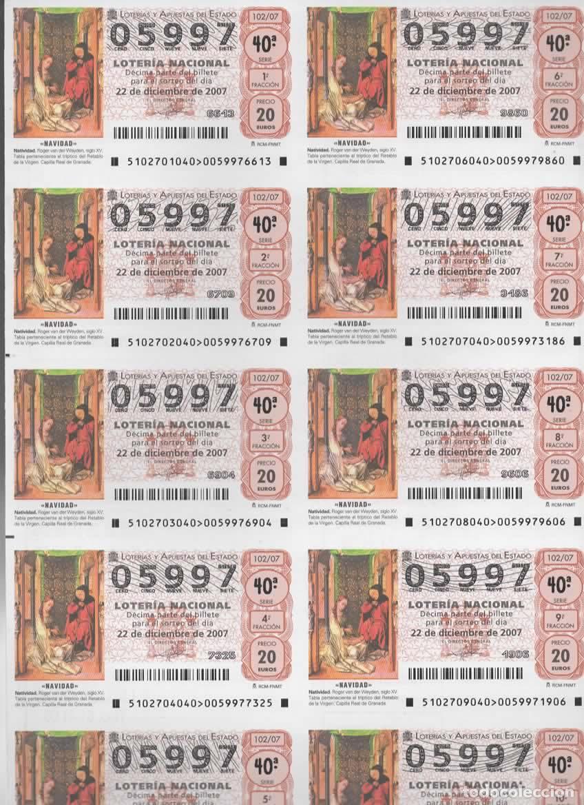 Loter&iacute;a nacional: LOTER&Iacute;A NACIONAL DEL SABADO - BILLETE DEL SORTEO 102 DEL 2007- EN PERFECTO ESTADO -