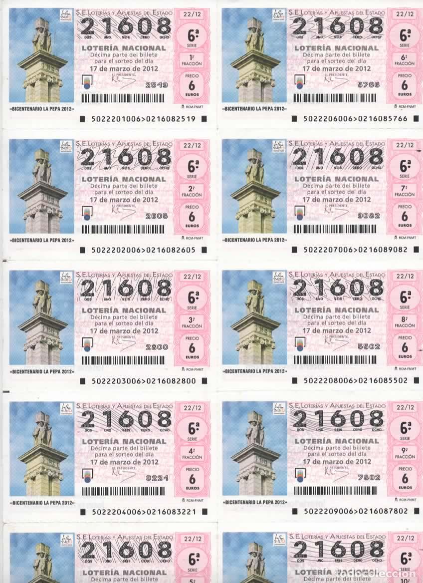Loter&iacute;a nacional: LOTER&Iacute;A NACIONAL DEL SABADO - BILLETE DEL SORTEO 22 DEL 2012- EN PERFECTO ESTADO -