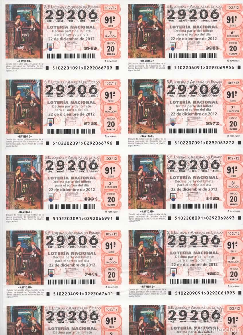 Loter&iacute;a nacional: LOTER&Iacute;A NACIONAL DEL SABADO - BILLETE DEL SORTEO 102 DEL 2012- EN PERFECTO ESTADO -