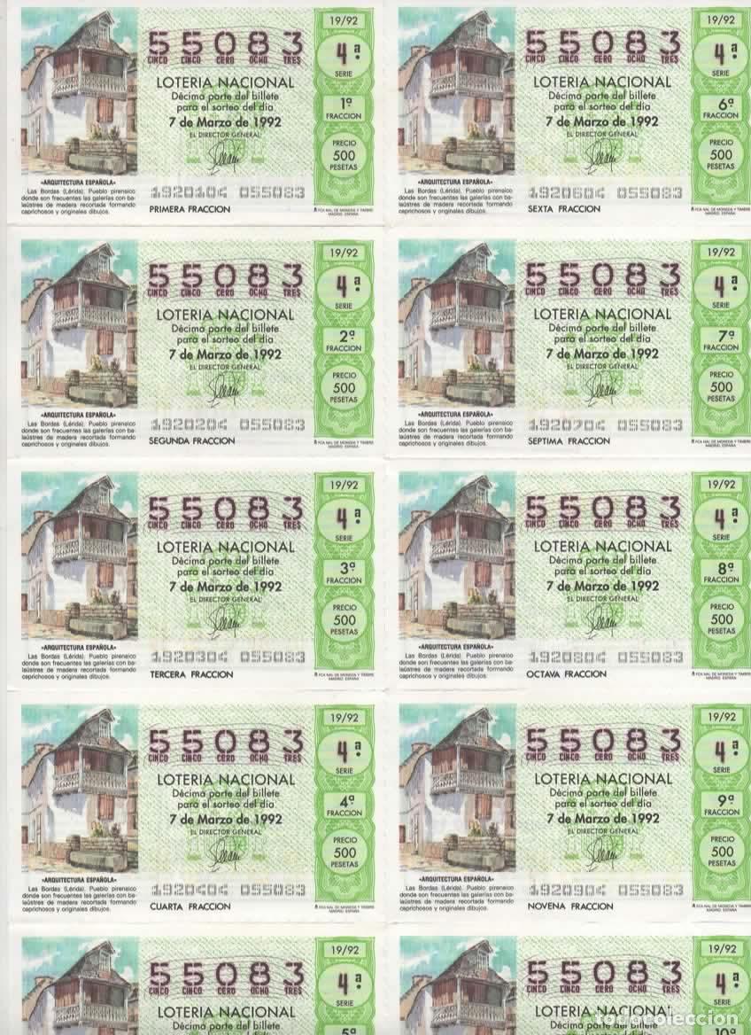 Loter&iacute;a nacional: LOTER&Iacute;A NACIONAL DEL SABADO - BILLETE DEL SORTEO 19 DEL 1992- EN PERFECTO ESTADO -