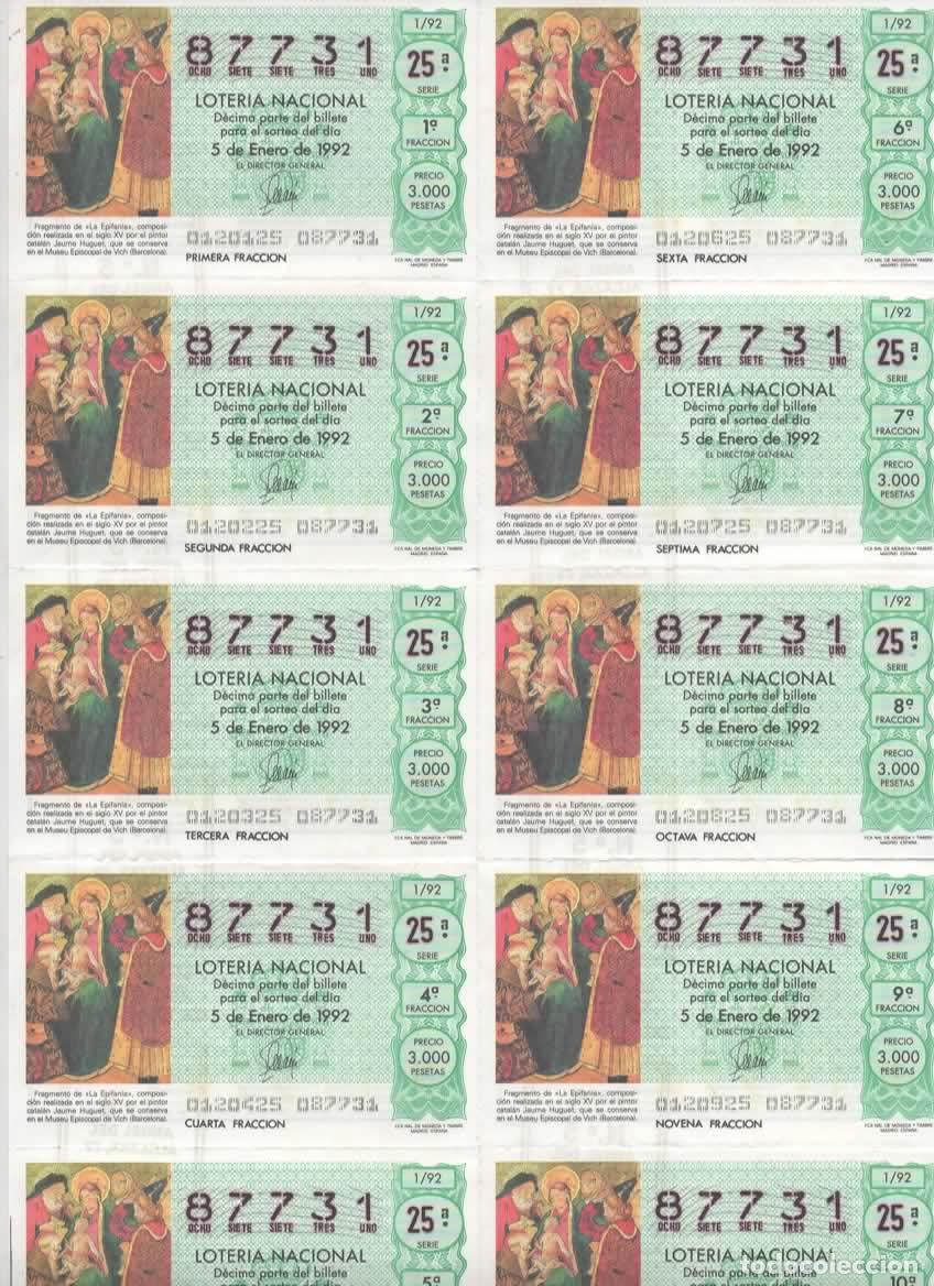 Loter&iacute;a nacional: LOTER&Iacute;A NACIONAL DEL SABADO - BILLETE DEL SORTEO 1 DEL 1992- EN PERFECTO ESTADO -