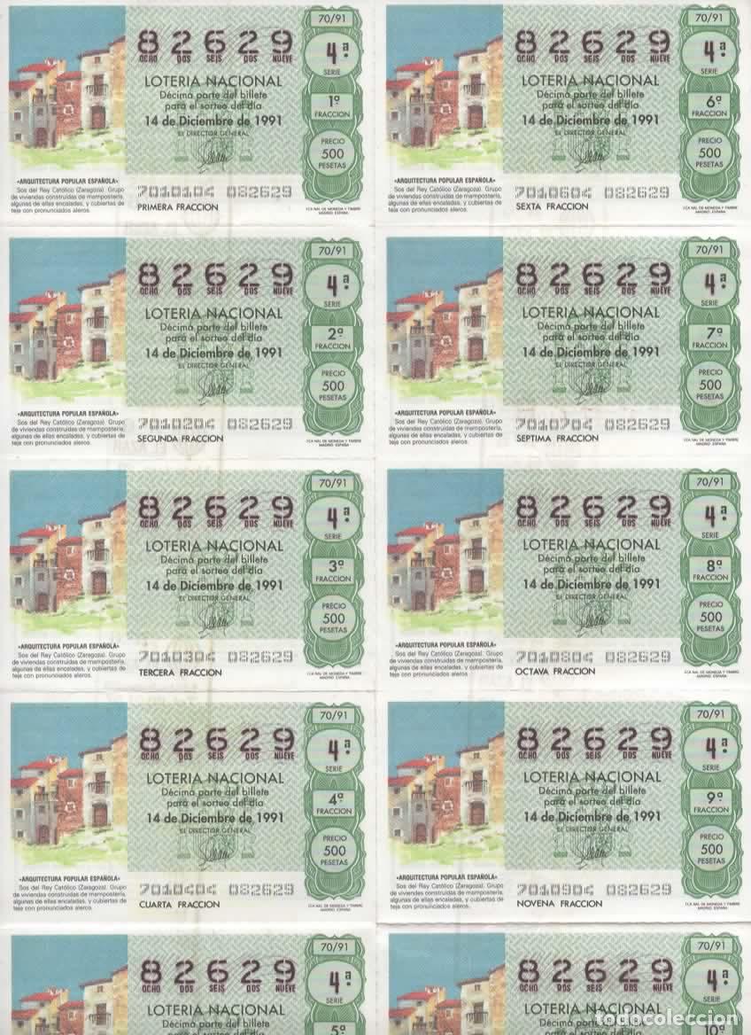Loter&iacute;a nacional: LOTER&Iacute;A NACIONAL DEL SABADO - BILLETE DEL SORTEO 70 DEL 1991 - EN PERFECTO ESTADO -