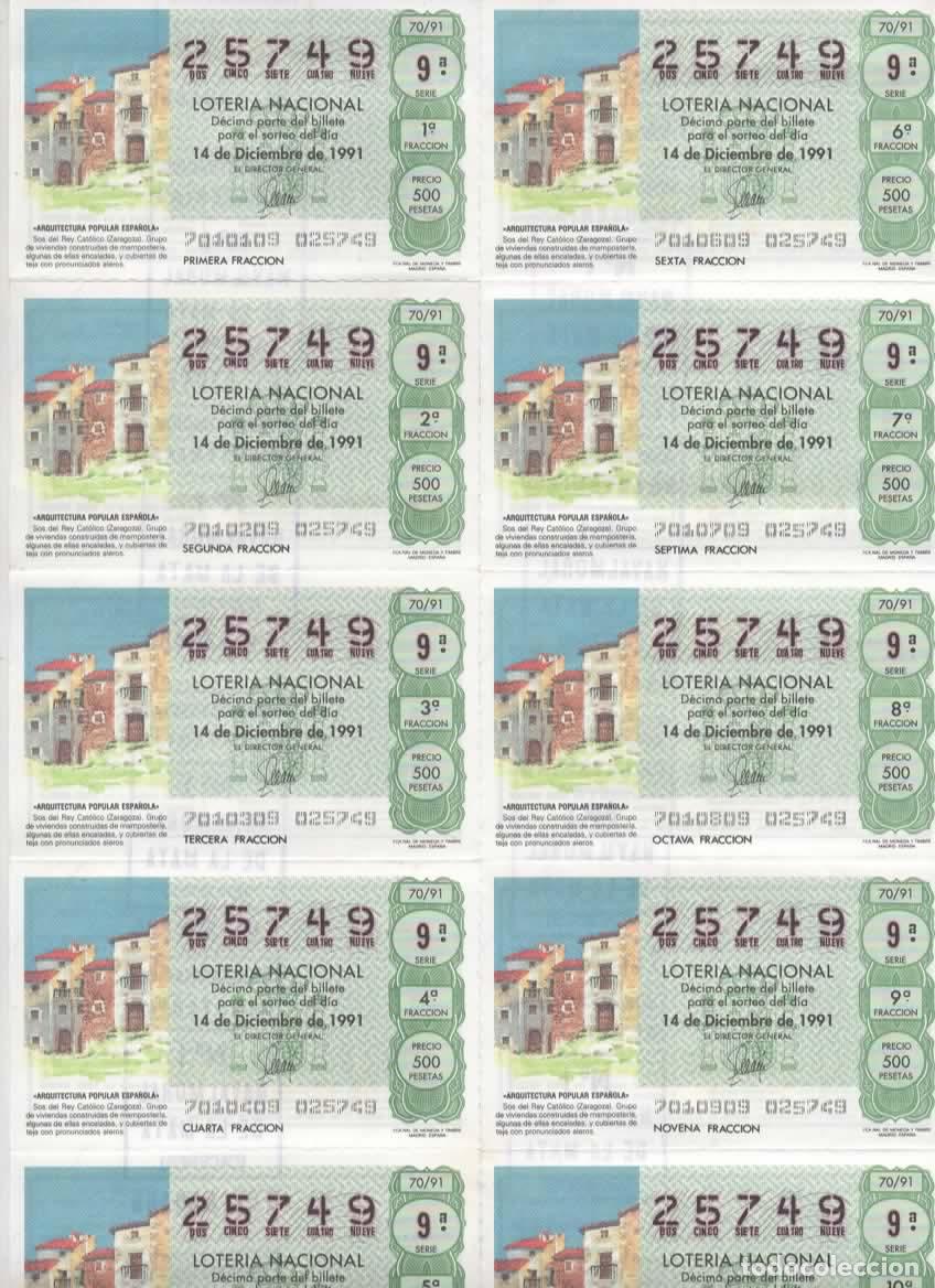 Loter&iacute;a nacional: LOTER&Iacute;A NACIONAL DEL SABADO - BILLETE DEL SORTEO 70 DEL 1991 - EN PERFECTO ESTADO -