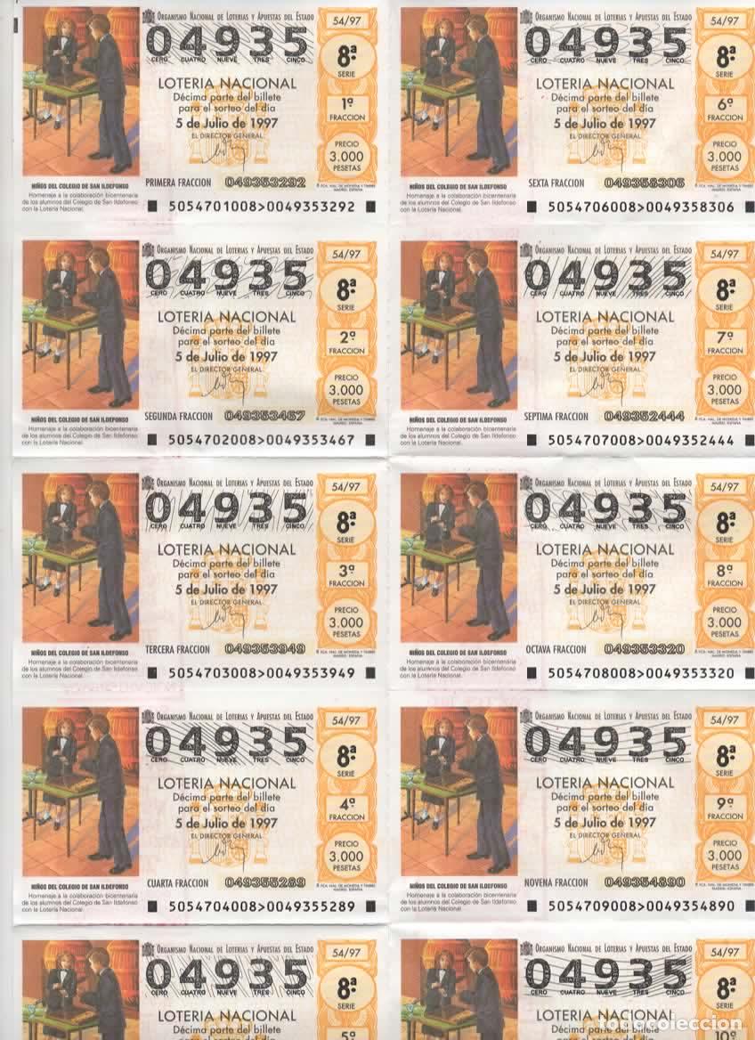 Loter&iacute;a nacional: LOTER&Iacute;A NACIONAL DEL SABADO - BILLETE DEL SORTEO 54 DEL 1997 - EN PERFECTO ESTADO -