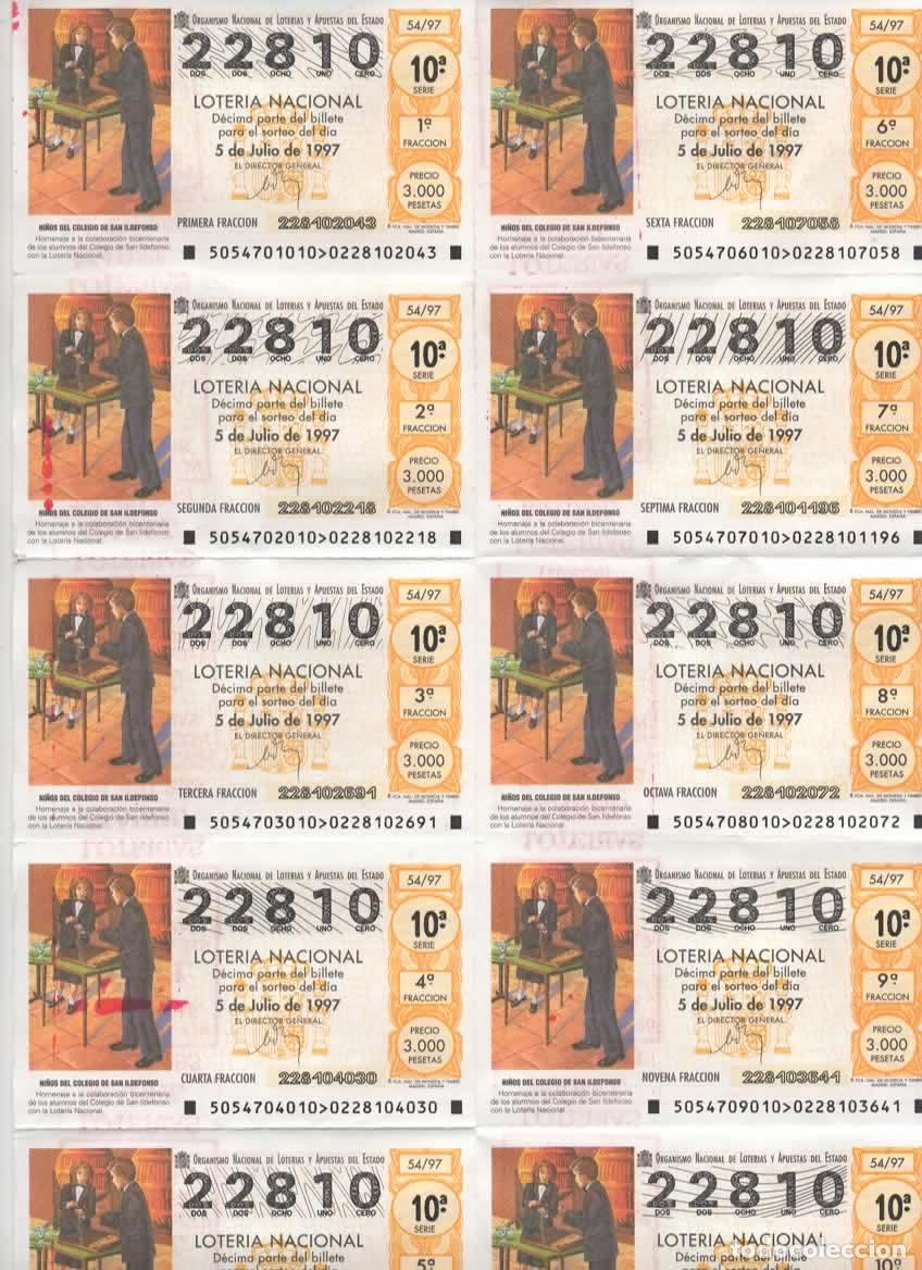 Loter&iacute;a nacional: LOTER&Iacute;A NACIONAL DEL SABADO - BILLETE DEL SORTEO 54 DEL 1997 - EN PERFECTO ESTADO -