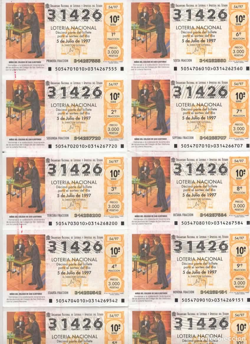 Loter&iacute;a nacional: LOTER&Iacute;A NACIONAL DEL SABADO - BILLETE DEL SORTEO 54 DEL 1997 - EN PERFECTO ESTADO -