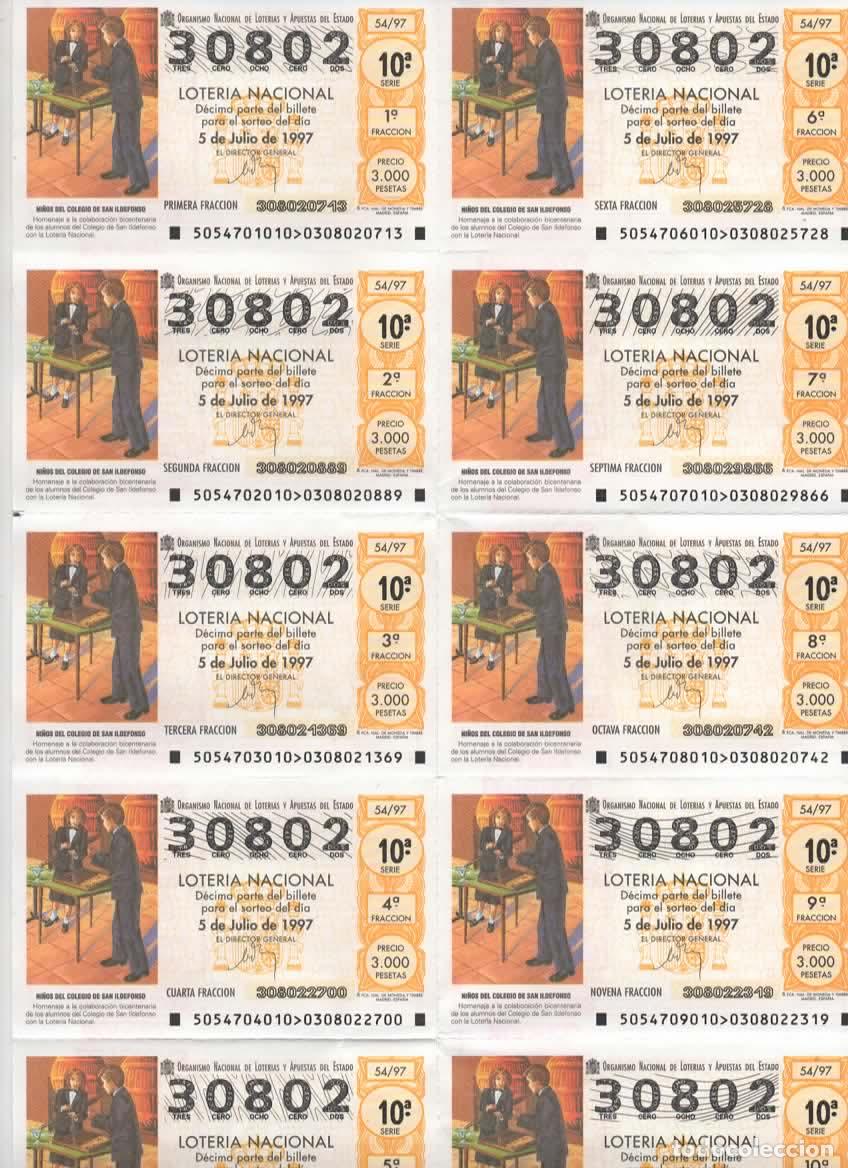 Loter&iacute;a nacional: LOTER&Iacute;A NACIONAL DEL SABADO - BILLETE DEL SORTEO 54 DEL 1997 - EN PERFECTO ESTADO -