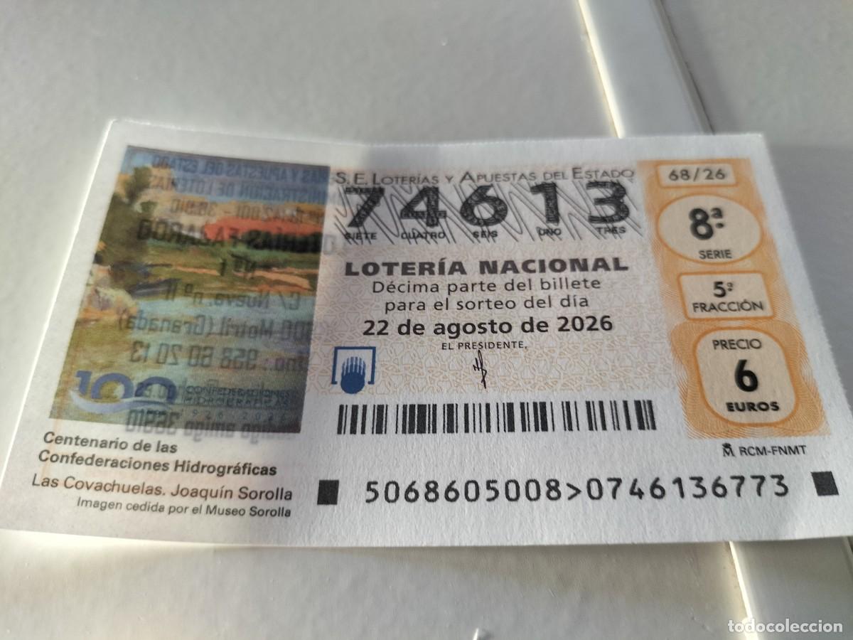 Loter&iacute;a nacional: 1 DECIMO LOTERIA NACIONAL SABADO 22 AGOSTO 2026 68/26 CENTENARIO CONFEDERACI&Oacute;NES HIDROGR&Aacute;FICAS