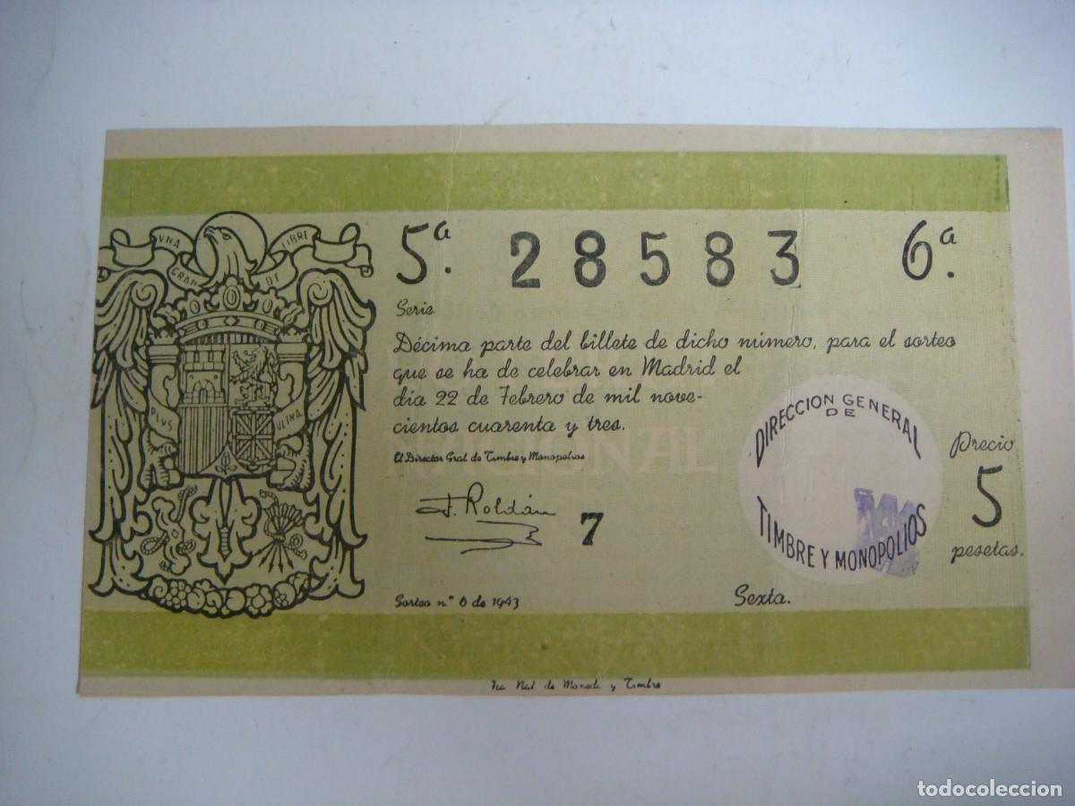 Lotteria Nationale Spagnola: DECIMO DE LOTERIA NACIONAL DEL 22 DE FEBRERO 1943 SORTEO N&ordm;-6-(&)