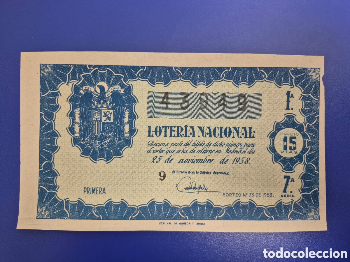 Loter&iacute;a nacional: LOTERIA NACIONAL SORTEO 33 DE 1958