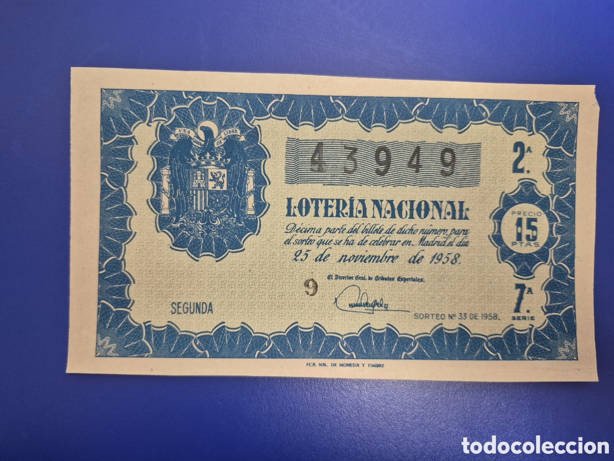 Loter&iacute;a nacional: LOTERIA NACIONAL SORTEO 33 DE 1958