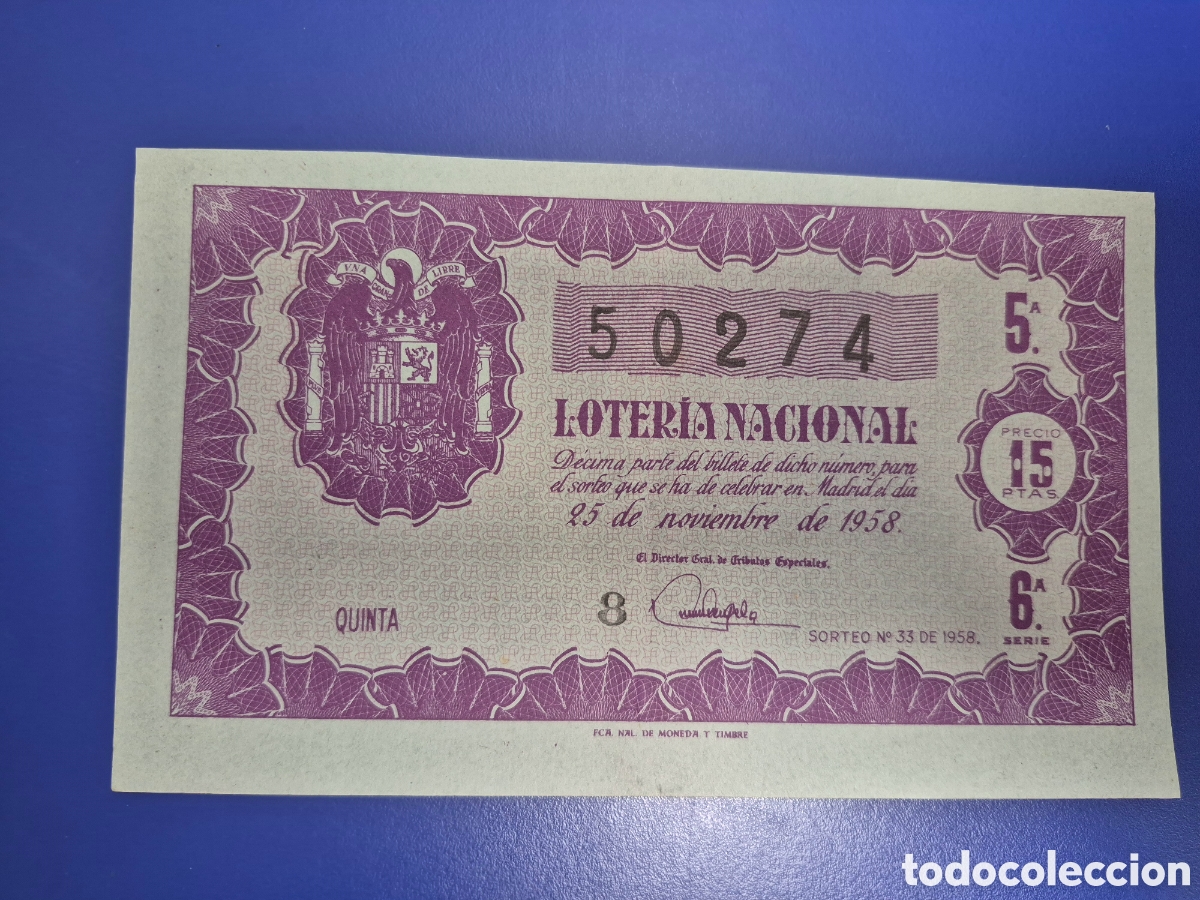 Loter&iacute;a nacional: LOTERIA NACIONAL SORTEO 33 DE 1958