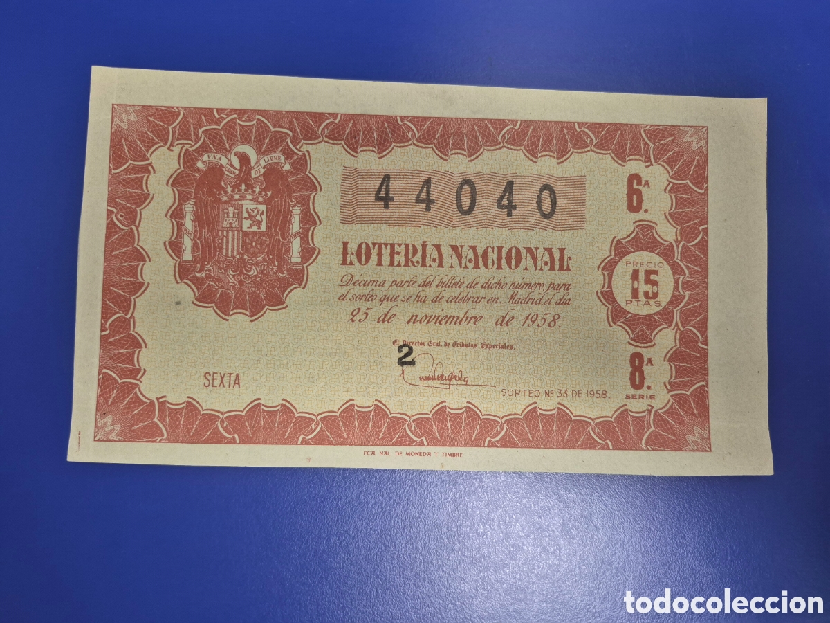 Loter&iacute;a nacional: LOTERIA NACIONAL SORTEO 33 DE 1958