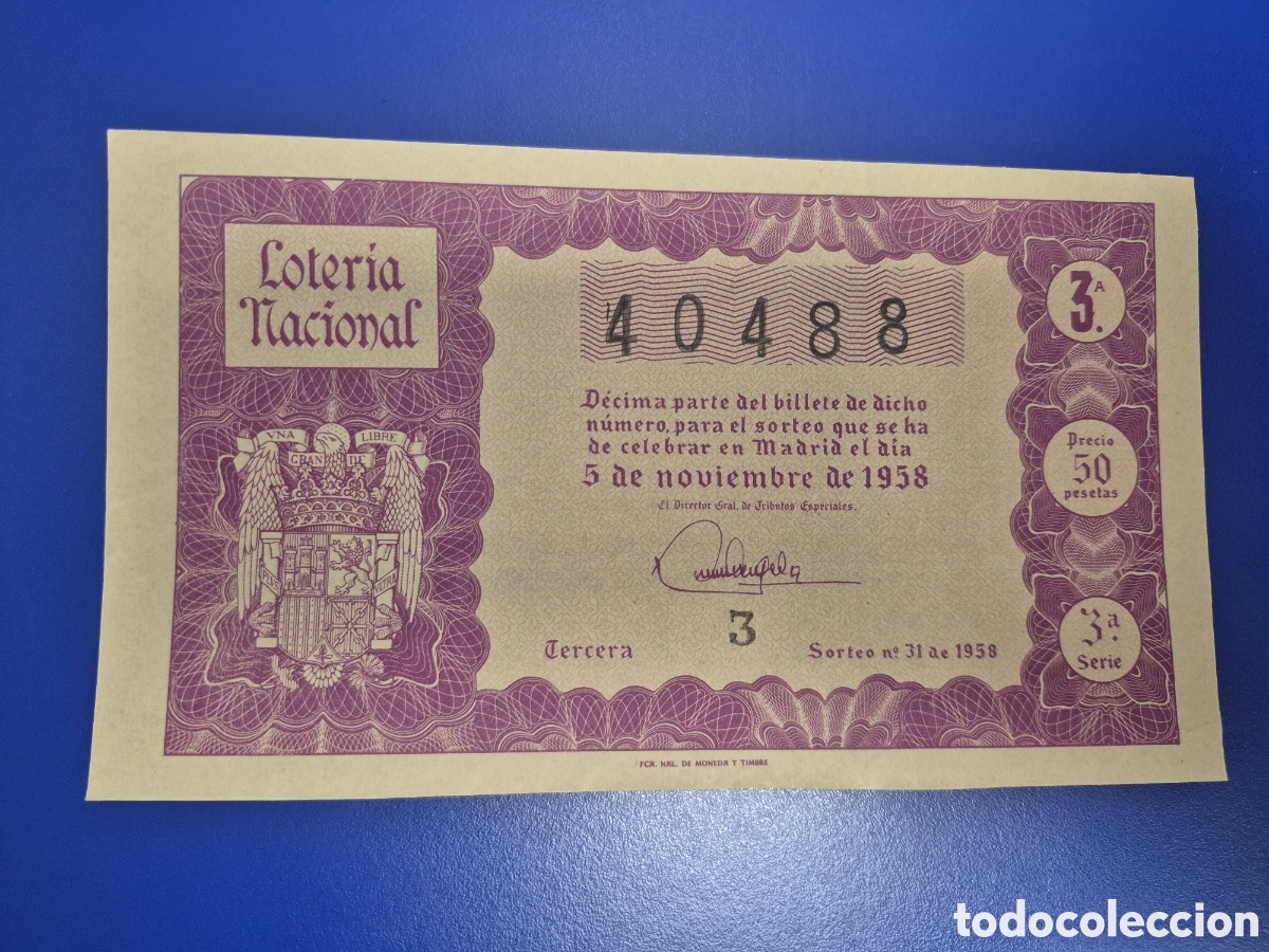 Loter&iacute;a nacional: LOTERIA NACIONAL SORTEO 31 DE 1958