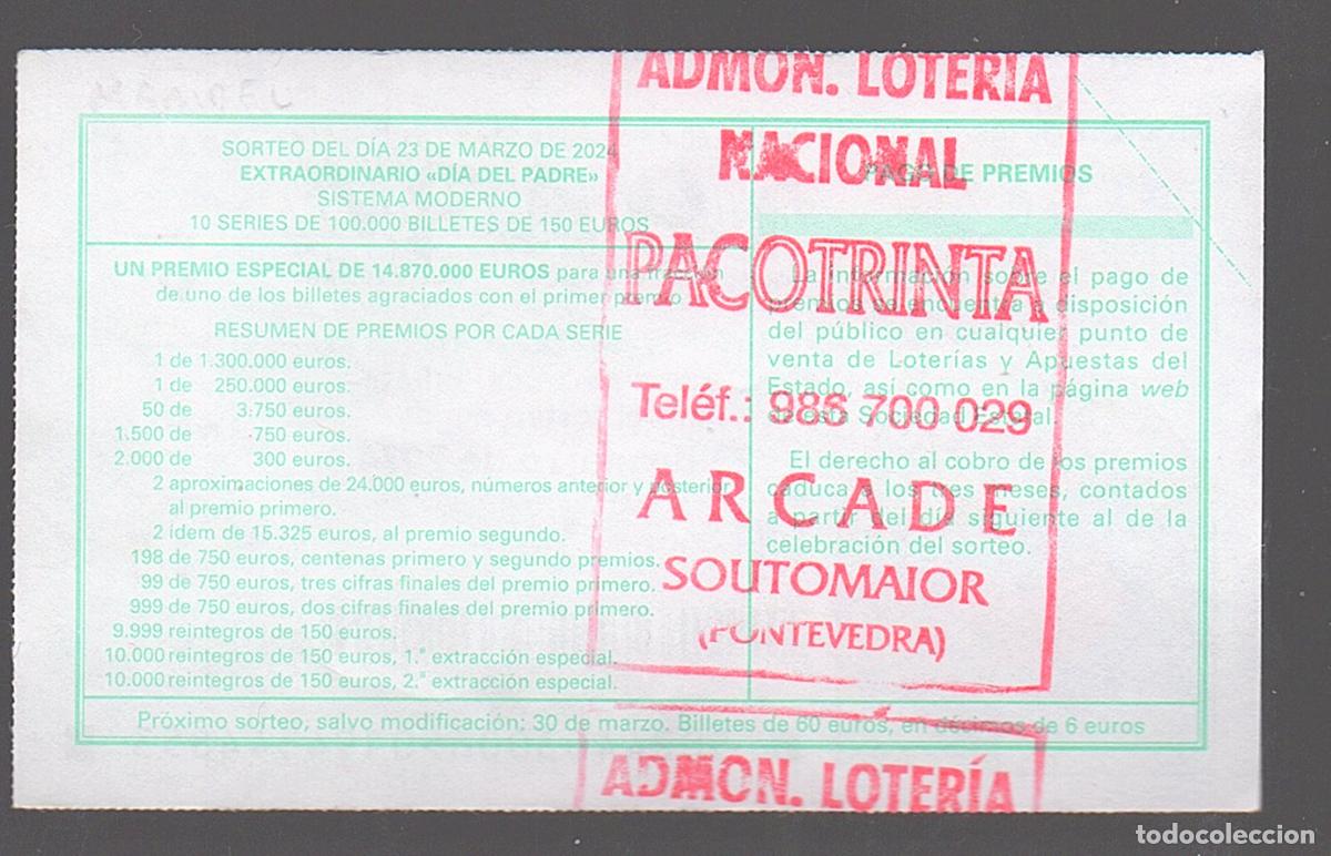 Loter&iacute;a nacional: LOTER&Iacute;A NACIONAL DEL SABADO - ADMINISTRACION DE CORBERA DE SOUTOMAIOR (PONTEVEDRA) - -