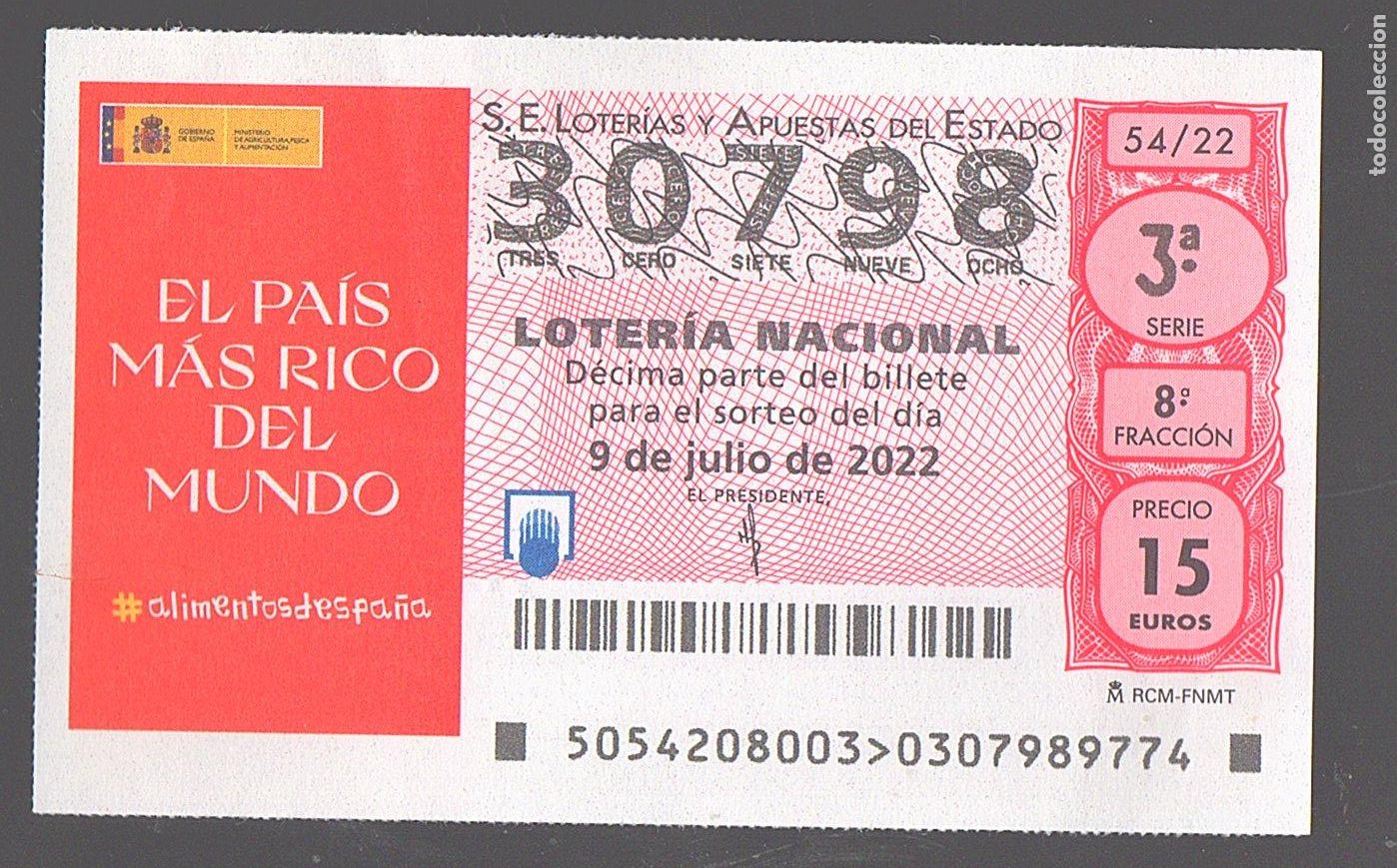 Loter&iacute;a nacional: LOTER&Iacute;A NACIONAL DEL SABADO - SORTEO 54 DEL 2022 - ALIMENTOS DE ESPA&Ntilde;A -