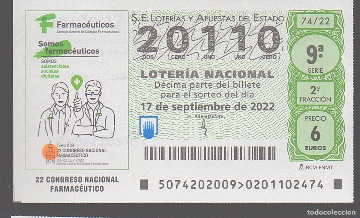 Loter&iacute;a nacional: LOTER&Iacute;A NACIONAL DEL SABADO - SORTEO 74 DEL 2022 - 20 CONGRESO NACIONAL FARMACEUTICO -