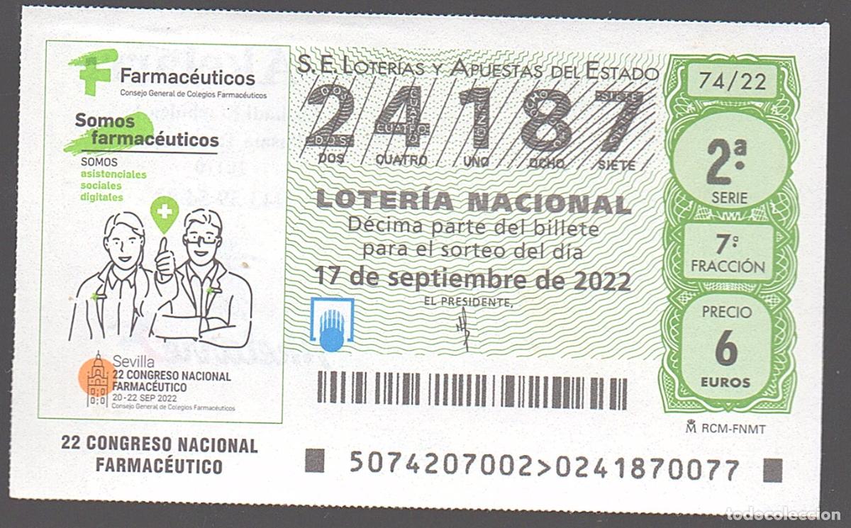 Loter&iacute;a nacional: LOTER&Iacute;A NACIONAL DEL SABADO - SORTEO 74 DEL 2022 - 20 CONGRESO NACIONAL FARMACEUTICO -