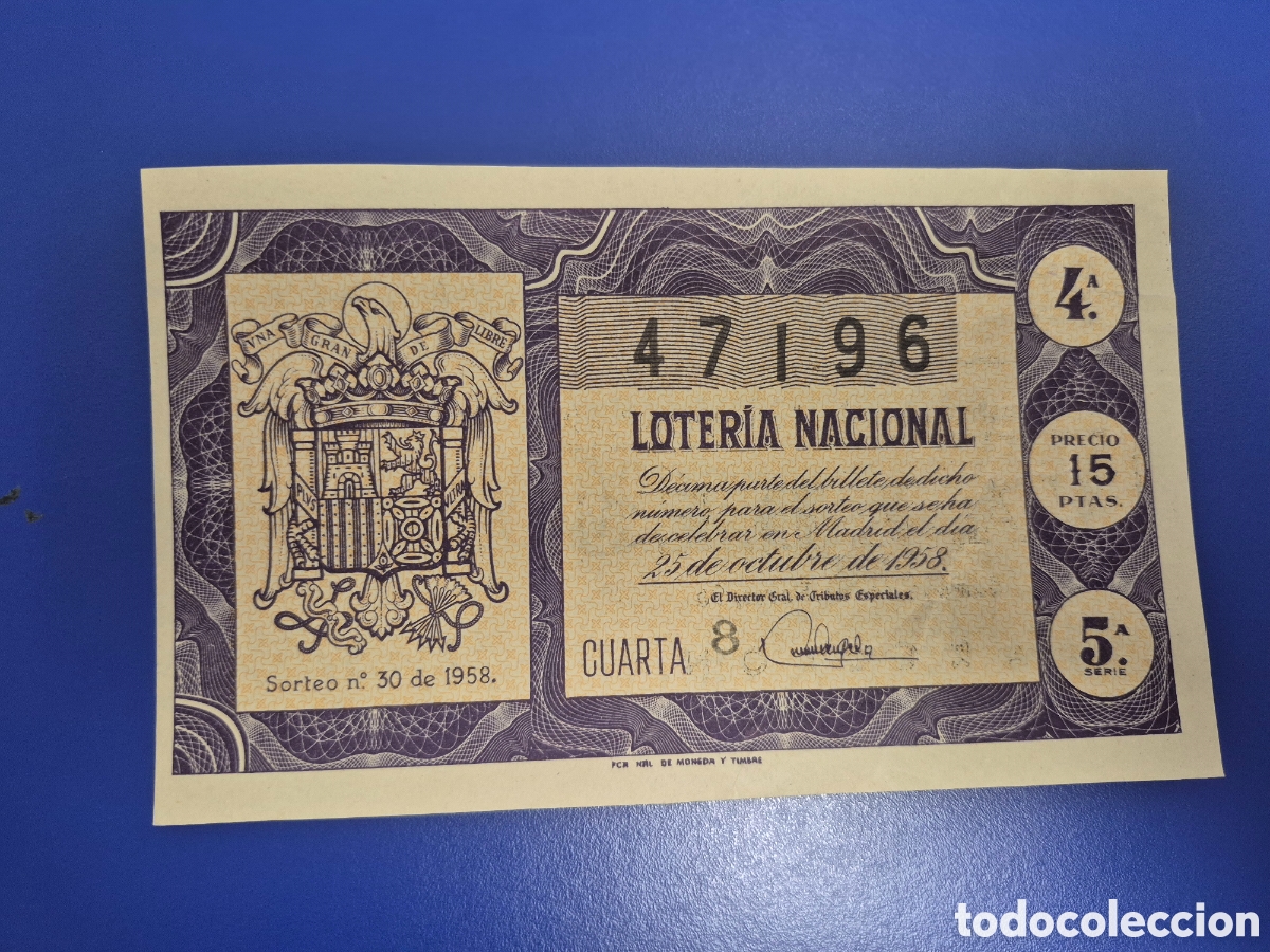 Loter&iacute;a nacional: LOTERIA NACIONAL SORTEO 30 DE 1958