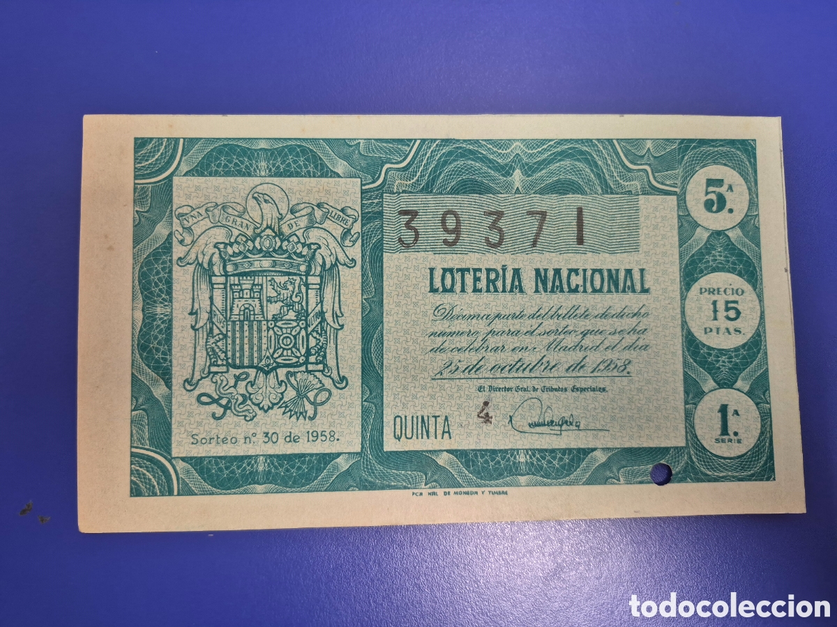 Loter&iacute;a nacional: LOTERIA NACIONAL SORTEO 30 DE 1958