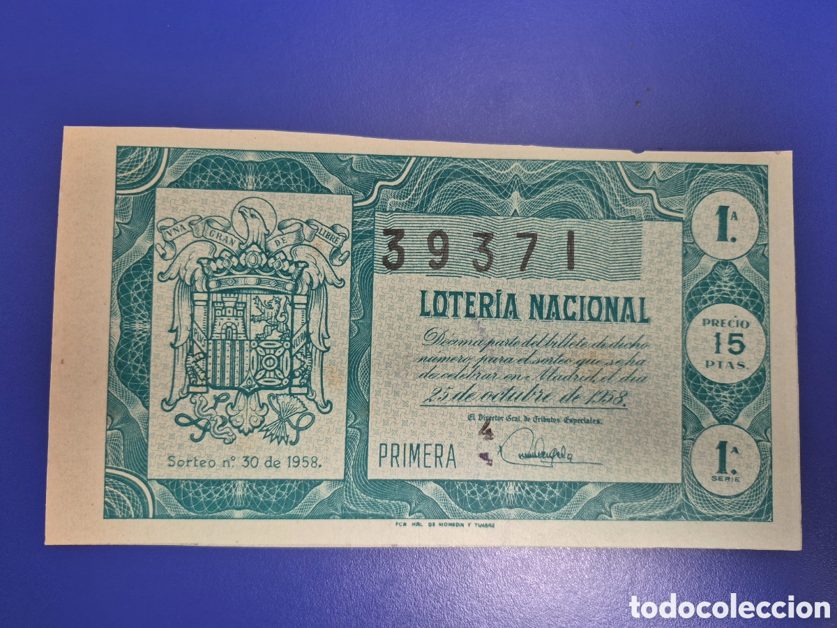 Loter&iacute;a nacional: LOTERIA NACIONAL SORTEO 30 DE 1958