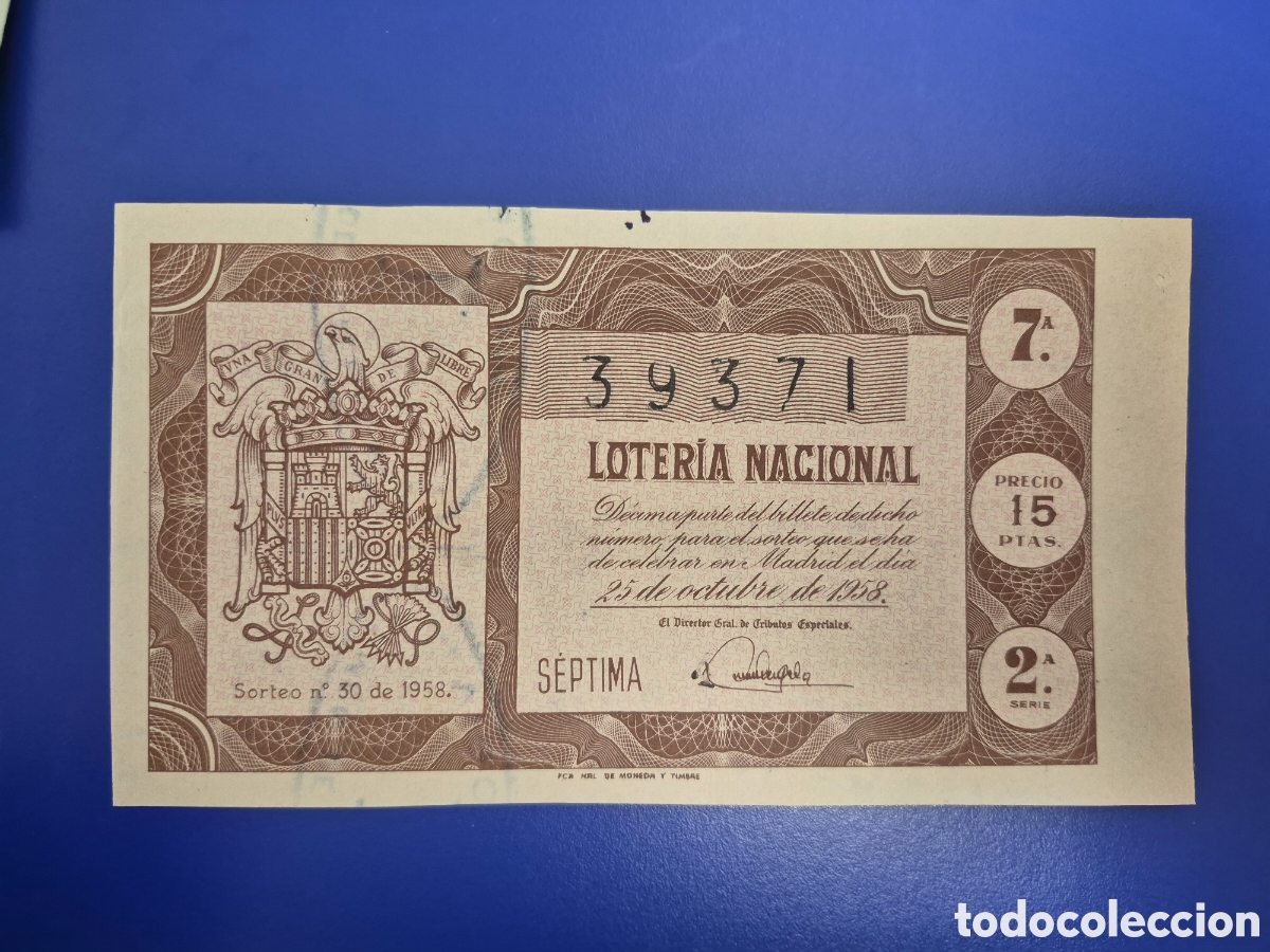 Loter&iacute;a nacional: LOTERIA NACIONAL SORTEO 30 DE 1958