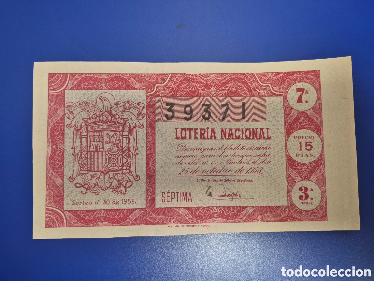 Loter&iacute;a nacional: LOTERIA NACIONAL SORTEO 30 DE 1958