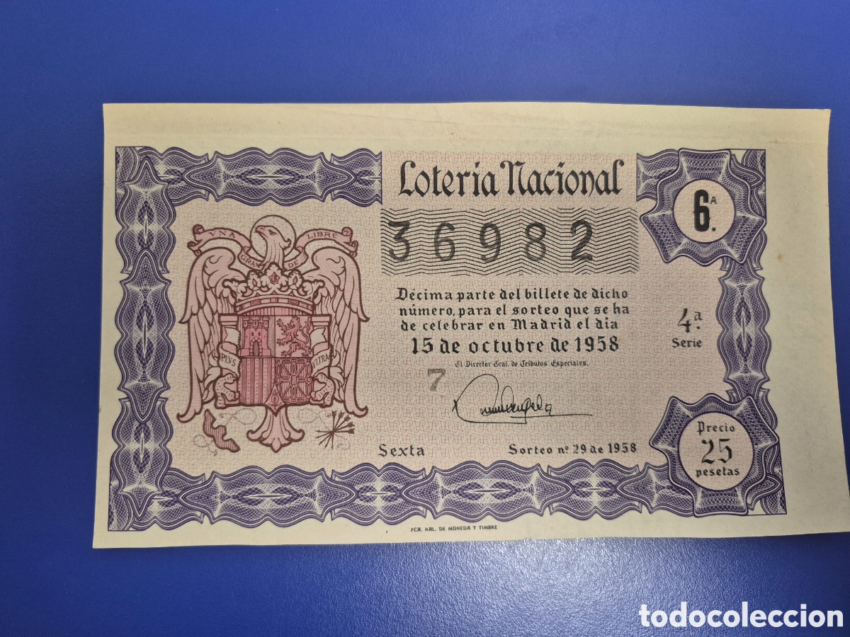 Loter&iacute;a nacional: LOTERIA NACIONAL SORTEO 29 DE 1958